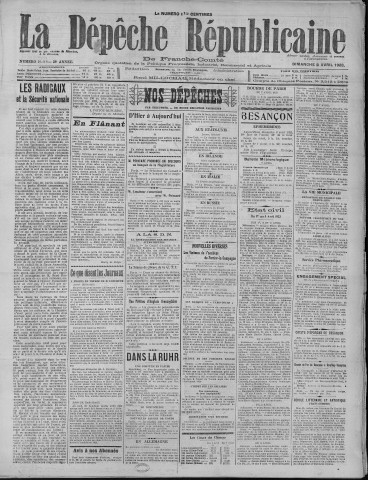 08/04/1923 - La Dépêche républicaine de Franche-Comté [Texte imprimé]