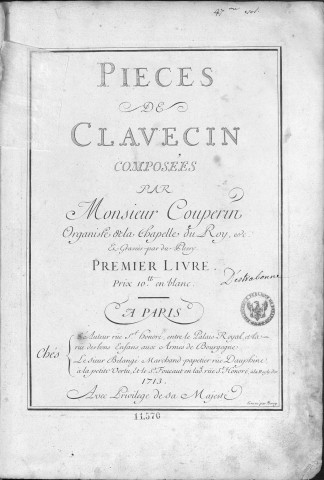 Pièces de clavecin composées par Couperin,. Premier [-Second] livre
