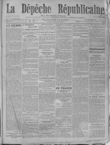 20/01/1919 - La Dépêche républicaine de Franche-Comté [Texte imprimé]
