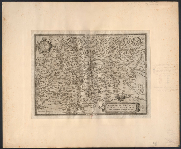 Burgundiae Comitatus Recentiss. descriptio Dno. Ferdinando Lannoyo auctore. 1579. Scala milliarium Burgundicorum, 7 [Document cartographique] , 1579