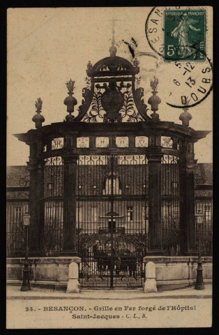 Besançon - Besançon - Grille en fer forgé de l'Hôpital Saint-Jacques. [image fixe] , Besançon : Etablissements C. Lardier - Besançon (Doubs)., 1914/1930