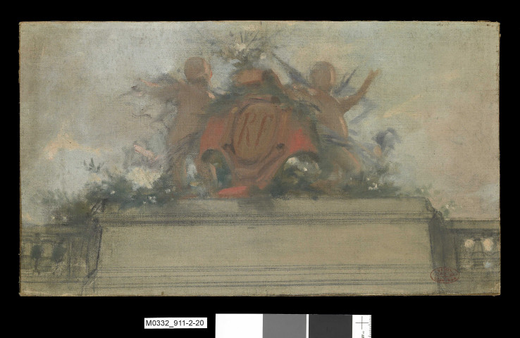 Etude de panneau décoratif avec initiales R.F. [République française] inscrites dans un médaillon