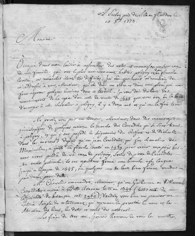 Ms 613 - Correspondance du Bénédictin franc-comtois D. Berthod