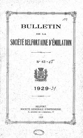 01/01/1929 - Bulletin de la Société belfortaine d'émulation [Texte imprimé]