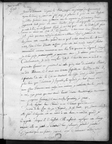 Ms 2241 - Jean-Baptiste Béchet. Journal, 1793. Ms. autographe.- "1er brouillon"