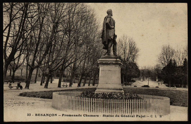 Besançon - Promenade Chamars - Statue du Général Pajol. [image fixe] , Besançon : Phototypie artistique de l'Est C. Lardier, Besançon (Doubs), 1914/1916