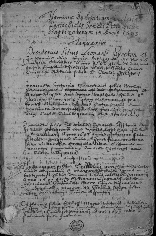 Paroisse Saint Pierre : baptêmes (naissances) (26 décembre 1592 - 27 juin 1595)