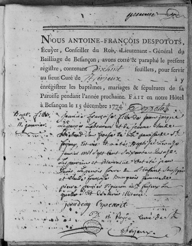 Paroisse de Saint Ferjeux : baptêmes (naissances), mariages, sépultures (décès) (11 janvier 1775 - 26 décembre 1791)