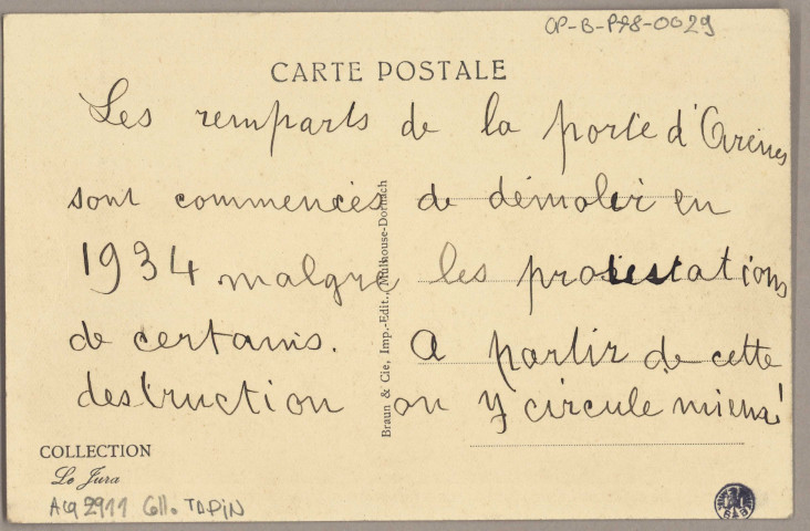 Besançon. - Les Remparts à la Porte d'Arène - [image fixe] , Mulhouse : Imp. Edit. Braun & Cie, Mulhouse-Dornach, 1904/1931