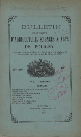 01/01/1901 - Bulletin de la Société d'agriculture, sciences et arts de Poligny [Texte imprimé]