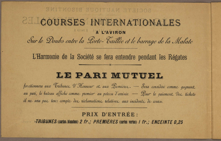 Programme officiel des régates internationales organisées par la SNB.