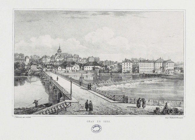 Gray en 1850 [estampe] / J. Blériot, delineavit et lithographié , Besançon : Impr. Valluet J, [1800-1899]
