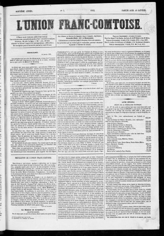 10/01/1852 - L'Union franc-comtoise [Texte imprimé]