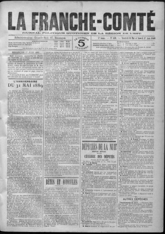 31/05/1889 - La Franche-Comté : journal politique de la région de l'Est