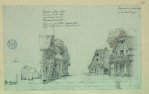 Trois maisons rustiques, pour le dernier acte de "L'embarras des richesses". Projet de décor de théâtre / Pierre-Adrien Pâris , [S.l.] : [P.-A. Pâris], [1700-1800]