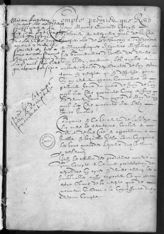 Comptes de la Ville de Besançon, recettes et dépenses, Compte de Mauris Euvrard (1er juin 1645 - 31 mai 1646)