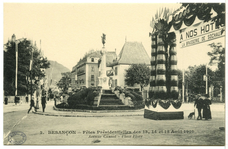 Besançon - Fêtes présidentielles des 13, 14 et 15 août 1910. Avenue Carnot Place Flore [image fixe] , Paris : I P M, 1910