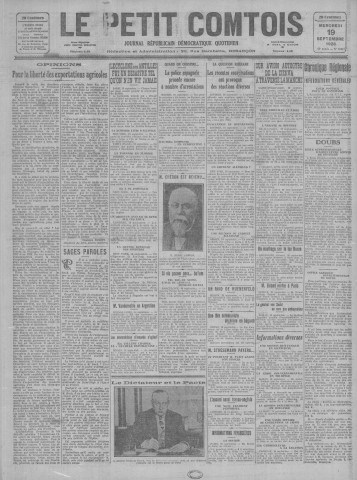 19/09/1928 - Le petit comtois [Texte imprimé] : journal républicain démocratique quotidien