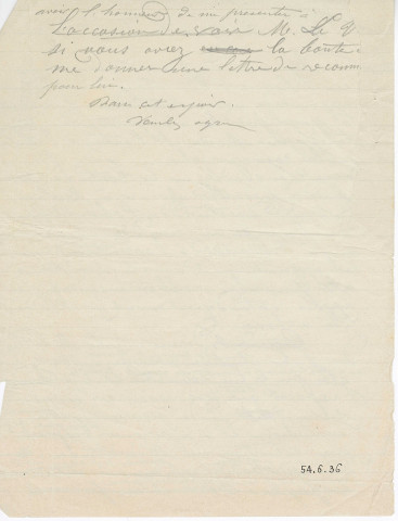 1954.6.36 - Lettre de Joseph Lanfrey adressée à Monsieur le Sous-Préfet du Jura