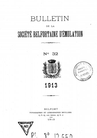 01/01/1913 - Bulletin de la Société belfortaine d'émulation [Texte imprimé]