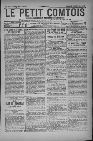 23/02/1889 - Le petit comtois [Texte imprimé] : journal républicain démocratique quotidien