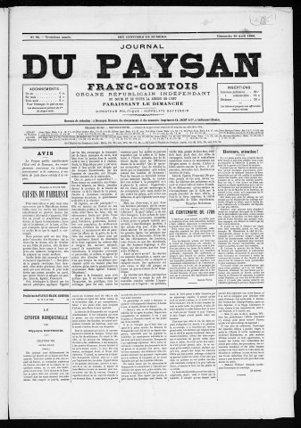 18/04/1886 - Le Paysan franc-comtois : 1884-1887