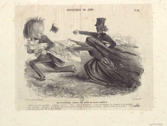 Une tragédienne jouant une scène de haute comédie. [image fixe] / Ch. Jacque  ; Imp. d'Aubert & Cie Chez Panier Editr, 1843