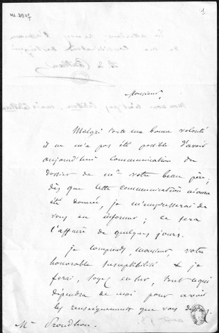 Ms 2947 (tome VI) - Lettres adressées à P.-J. Proudhon : Cadillan à Clerc