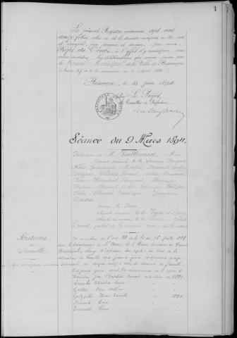 Registre des délibérations du Conseil municipal, avec table alphabétique, du 9 mars 1894 au 15 janvier 1896