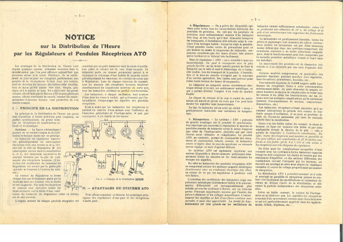 Etablissements L. Hatot (Ato) - pendules électriques : notice n°13 sur la distribution de l'heure par les régulateurs et réceptrices Ato datée d'avril 1929, 14 pages avec schémas.