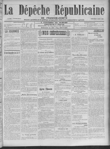 05/08/1908 - La Dépêche républicaine de Franche-Comté [Texte imprimé]