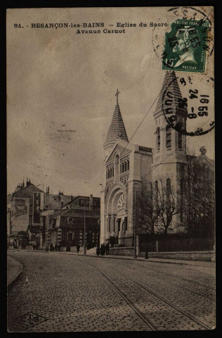 Besançon-les-Bains - Eglise du Sacré-Coeur. Avenue Carnot [image fixe] , Besançon : Etablissements C. Lardier ; C.L.B, 1923/1925