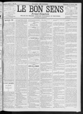 11/10/1891 - Organe du progrès agricole, économique et industriel, paraissant le dimanche [Texte imprimé] / . I