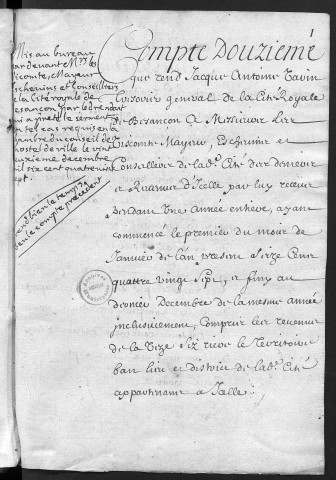 Comptes de la Ville de Besançon, recettes et dépenses, Compte de Jacques Antoine Varin (1687)