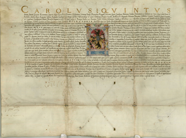 Ms Z 545 - Lettres de noblesse octroyées par l'empereur Charles Quint à Jean et Antoine Beerman. Metz, 21 juin 1544