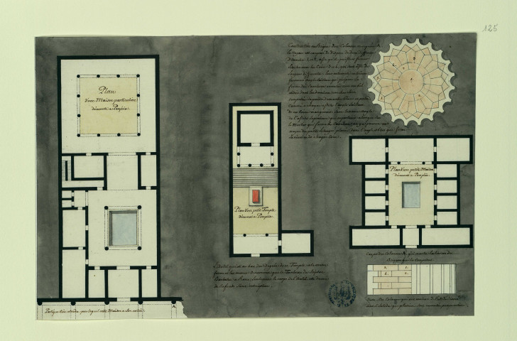 Bâtiments et demeures de Pompéi : maison particulière, petit temple, colonnes de brique, petite maison / Pierre-Adrien Pâris , [S.l.] : [P.-A. Pâris], [1700 - 1800]