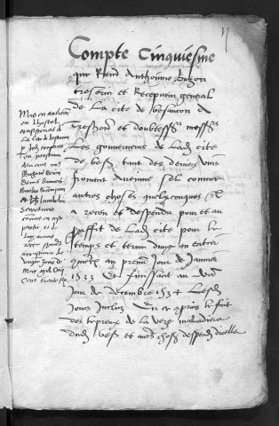Comptes de la Ville de Besançon, recettes et dépenses, Compte de Antoine Buzon (1er janvier - 31 décembre 1534)