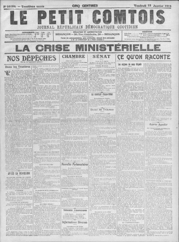 12/01/1912 - Le petit comtois [Texte imprimé] : journal républicain démocratique quotidien