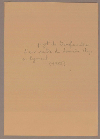 Projet de transformation d'une partie du deuxième étage en logement : plan (1785) ; achat par la Ville : affiche (1870) ; projet d'installation des collections archéologiques : rapport (1882) ; projet d'installation des musées bisontins : correspondance (1912-1915) ; projet d'agrandissement pour y installer les musées municipaux : correspondance (1926) ; travaux de restauration du haut de la façade et de la charpente : délibération du conseil municipal, devis, correspondance (1941) ; aménagement d'une salle de lecture pour la bibliothèque populaire : délibération du conseil municipal (1944) ; projets d'implantation d'un musée de l'horlogerie, d'un musée des Arts et Métiers et des Arts et Traditions Populaires : comptes rendus de réunions, avant-programme, correspondance (1945-1953) ; réfection des passages d'entrée : délibération du conseil municipal, devis, correspondance (1947) ; projet d'installation du Musée Comtois : délibérations du conseil municipal, correspondance (1951).