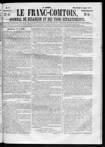 11/08/1847 - Le Franc-comtois - Journal de Besançon et des trois départements