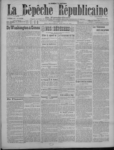 13/02/1922 - La Dépêche républicaine de Franche-Comté [Texte imprimé]