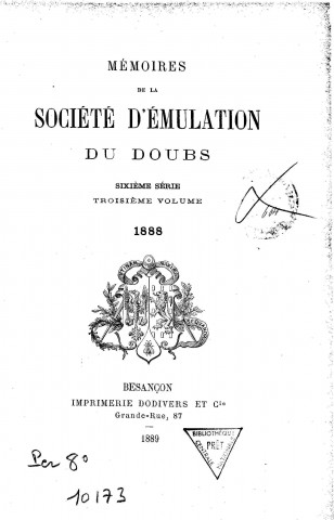 01/01/1888 - Mémoires de la Société d'émulation du Doubs [Texte imprimé]