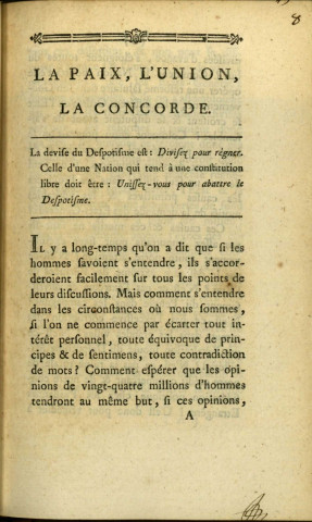 La Paix, l'Union, la Concorde.