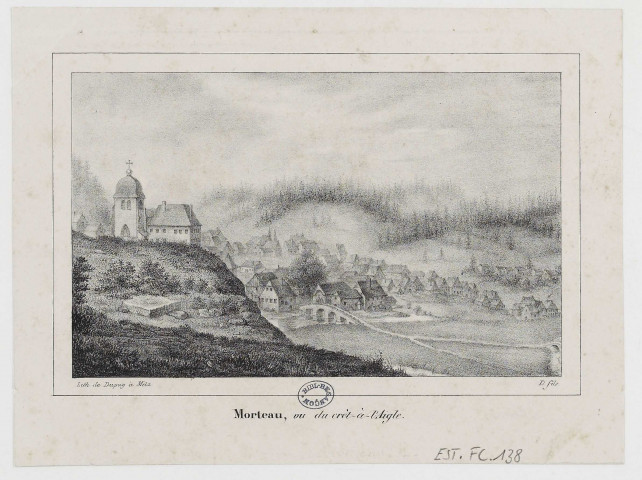 Morteau, vu du Crêt-à-Aigle : estampe / lithographie de Dupuy à Metz  ; D. fils , [Metz] : [s.n.], [1800-1899]