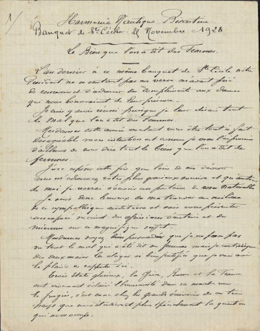 Discours manuscrits ; banquet de Sainte-Cécile ; par Emile Jacquemin.