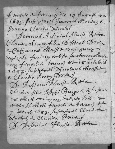 Paroisse de Saint Ferjeux : baptêmes (naissances) (29 avril 1683 - 1er février 1707), sépultures (décès) (juillet 1684 - 2 mai 1703)