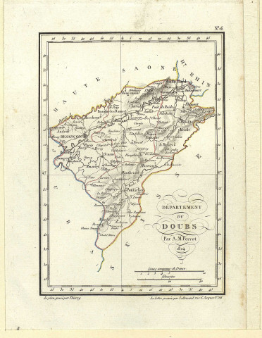Département du Doubs par A. M. Perrot. Le plan gravé par Thierry, la lettre gravée par Lallemand, ...40 kilomètres. [Document cartographique] , 1824.