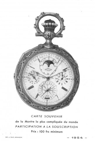 Musées de Besançon, acquisition de la montre Leroy 01 : cartes souvenirs de participation à la souscription, n°407 à 415 et 2657.