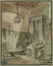 Scène galante : couple s'étreignant sur un lit à baldaquin / Pierre-Antoine Baudouin , [S.l.] : [P. A. Baudouin, [circa 1760]