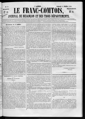 11/07/1846 - Le Franc-comtois - Journal de Besançon et des trois départements